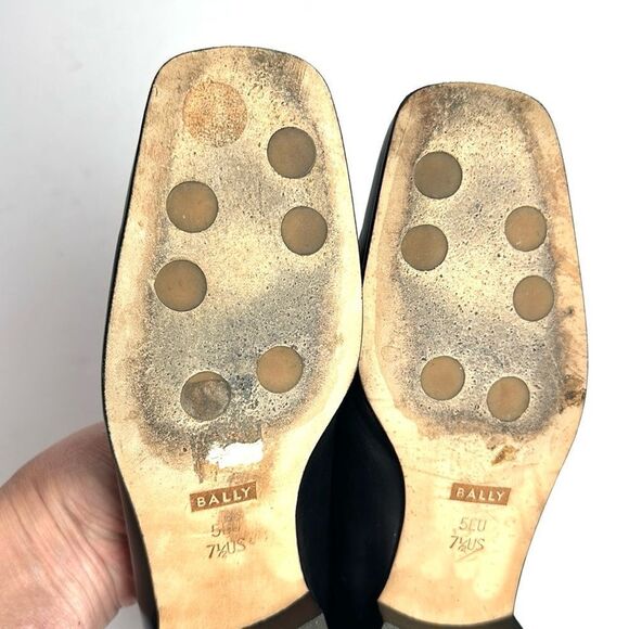 BALLY Wandei  Leather Shoes Black Low Heel Square Toe made in Switzerland US 7,5 - Picture 11 of 15